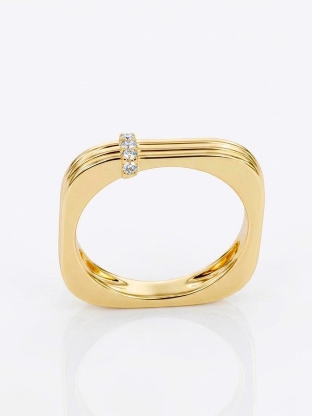14K Gold Plated Square Band Ring with Pavé CZ Accent | Minimalist Jewelry